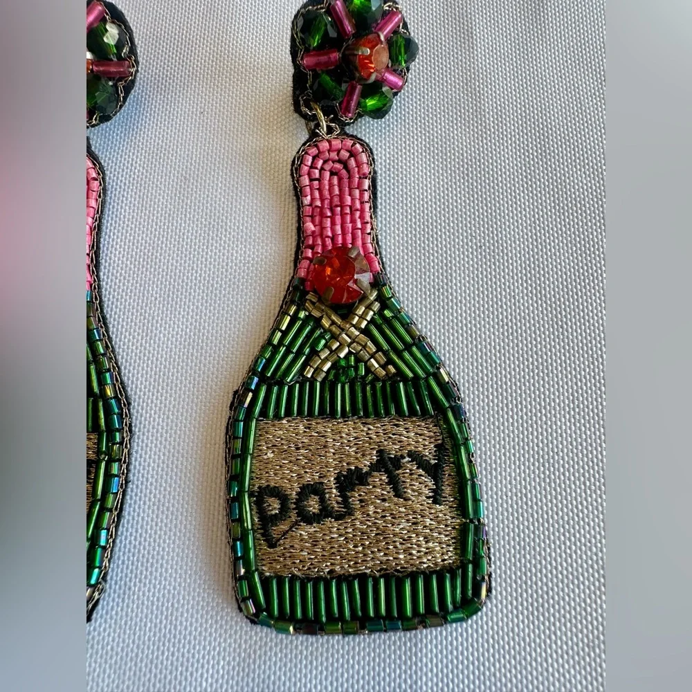 Beaded Champagne Bottle Party Earrings
